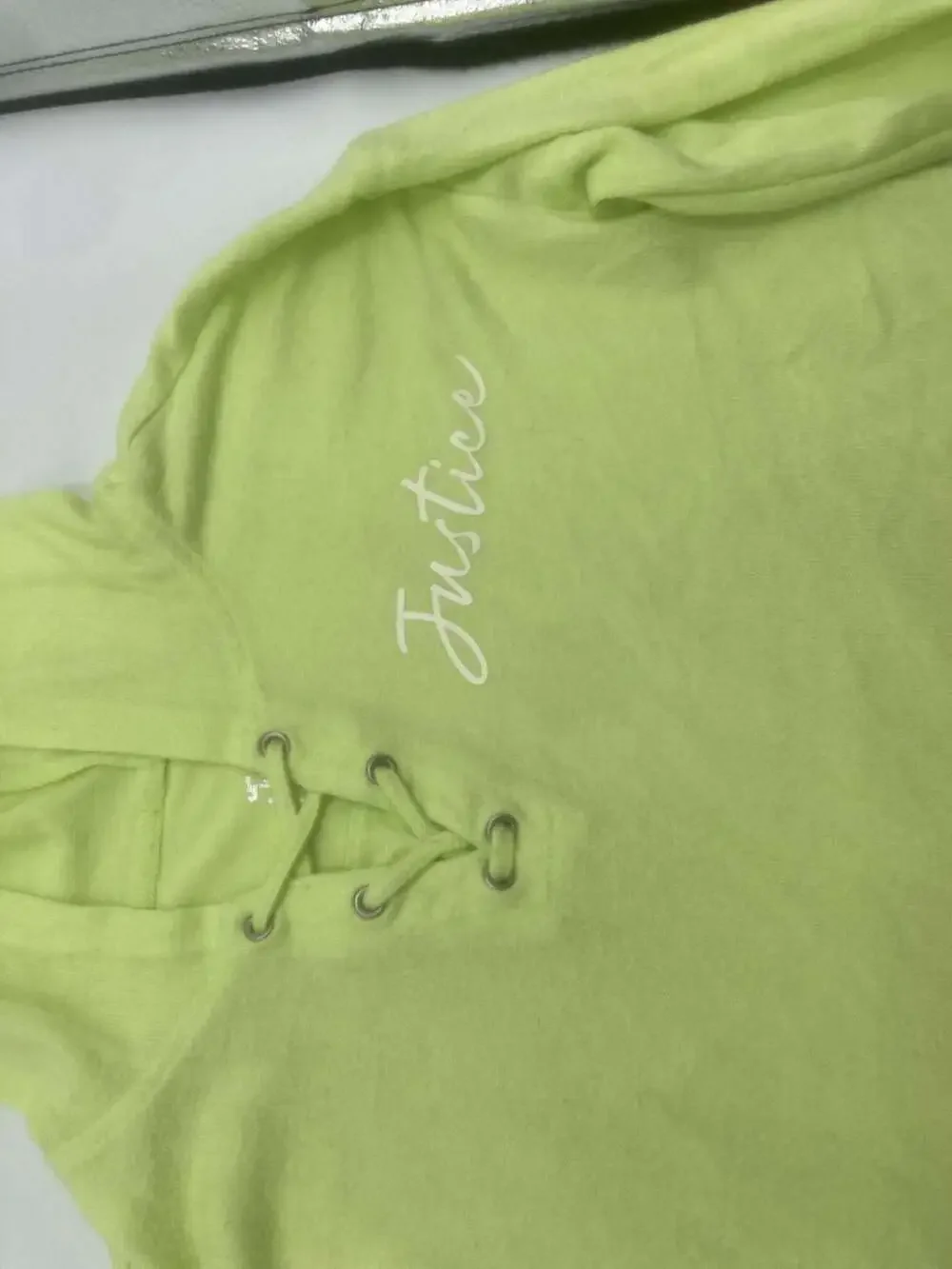 Justice Girls Lime Green Lace-Up Lightweight Pullover Hoodie Size 10
